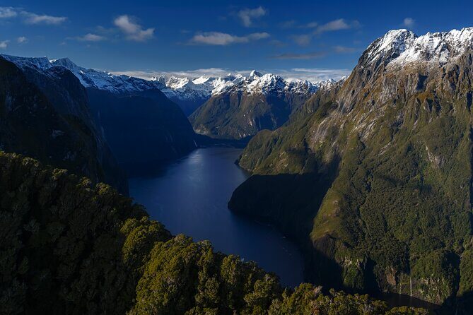 Milford Sound Earnslaw Burn Helicopter Tour from Queenstown - Milford Sound from above: cliffs, glaciers, and Mitre Peak