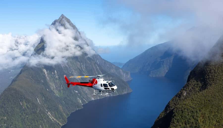 Milford Sound Extended Helicopter Flight & 3 Landings - Flying the Full 16km of Milford Sound to the Tasman Sea