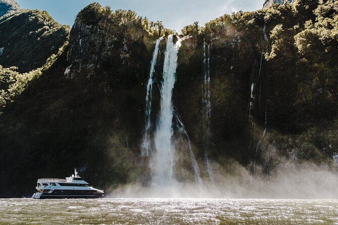 Milford Sound Luxury Lunch Cruise onboard The Fiordland Jewel - Milford Sound landmarks: Mitre Peak and Lady Bowen Falls